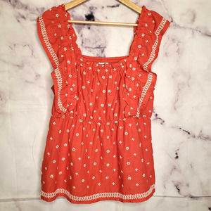 OLD NAVY Red White Ruffled Floral Smocked Blouse L